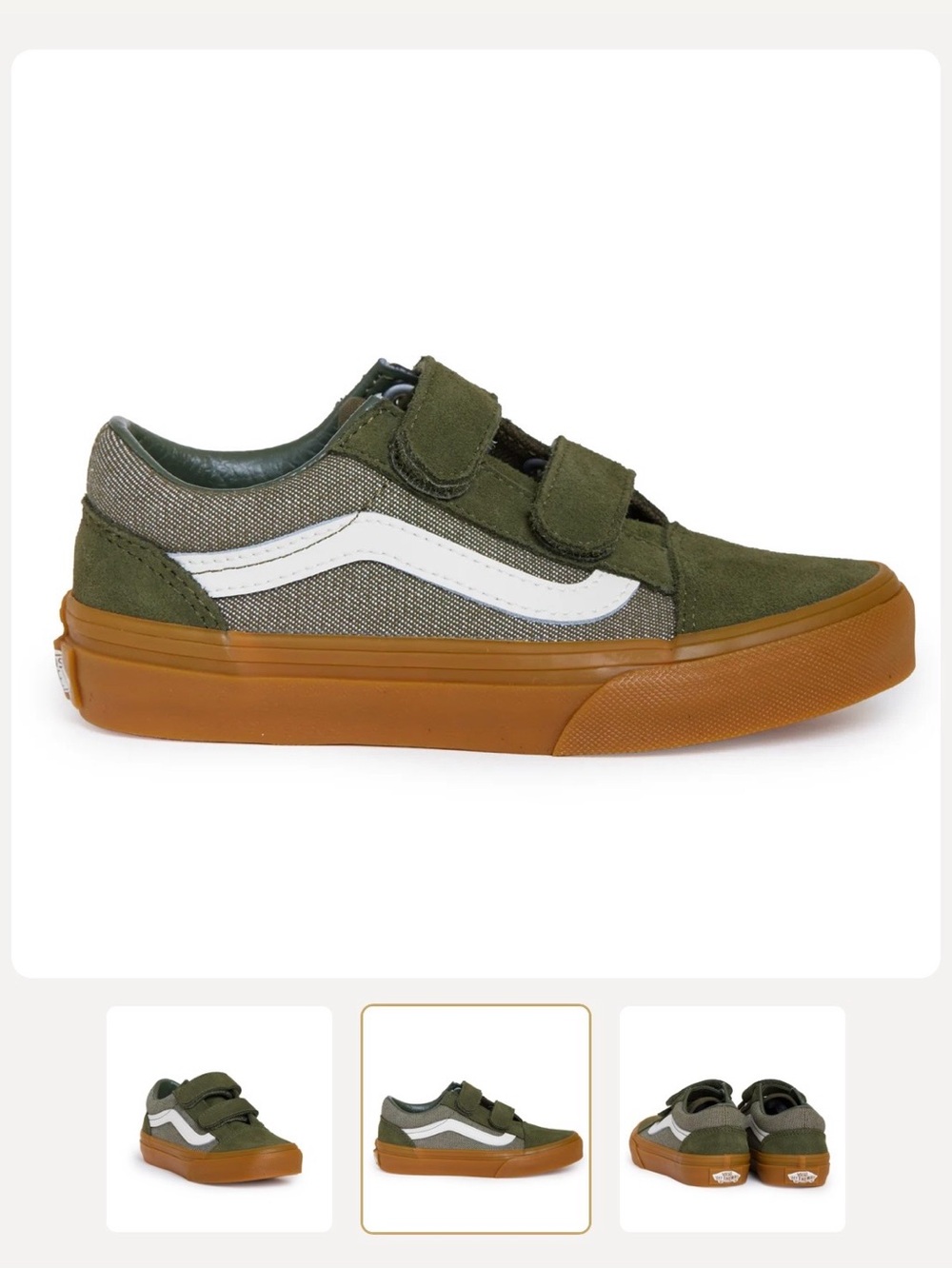 Vans Toddler 11.5 - Old Skool Velcro Shoe, Green and Denim with Gum Sole